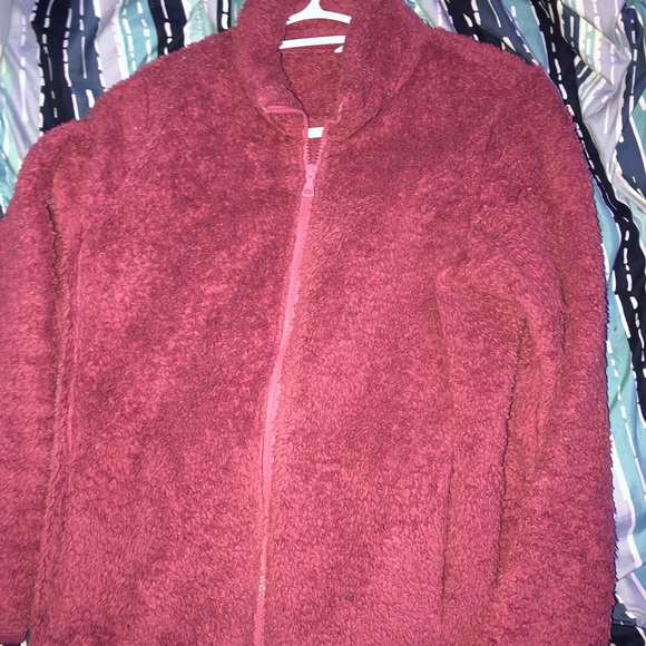 reddish pink ish coloured zip up sweater. - Picture 1 of 1